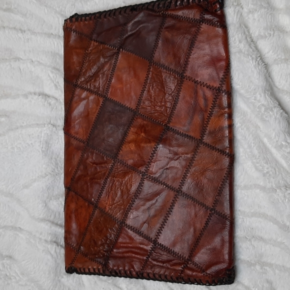 Vintage Leather clutch patchwork handbag brown - Picture 5 of 5